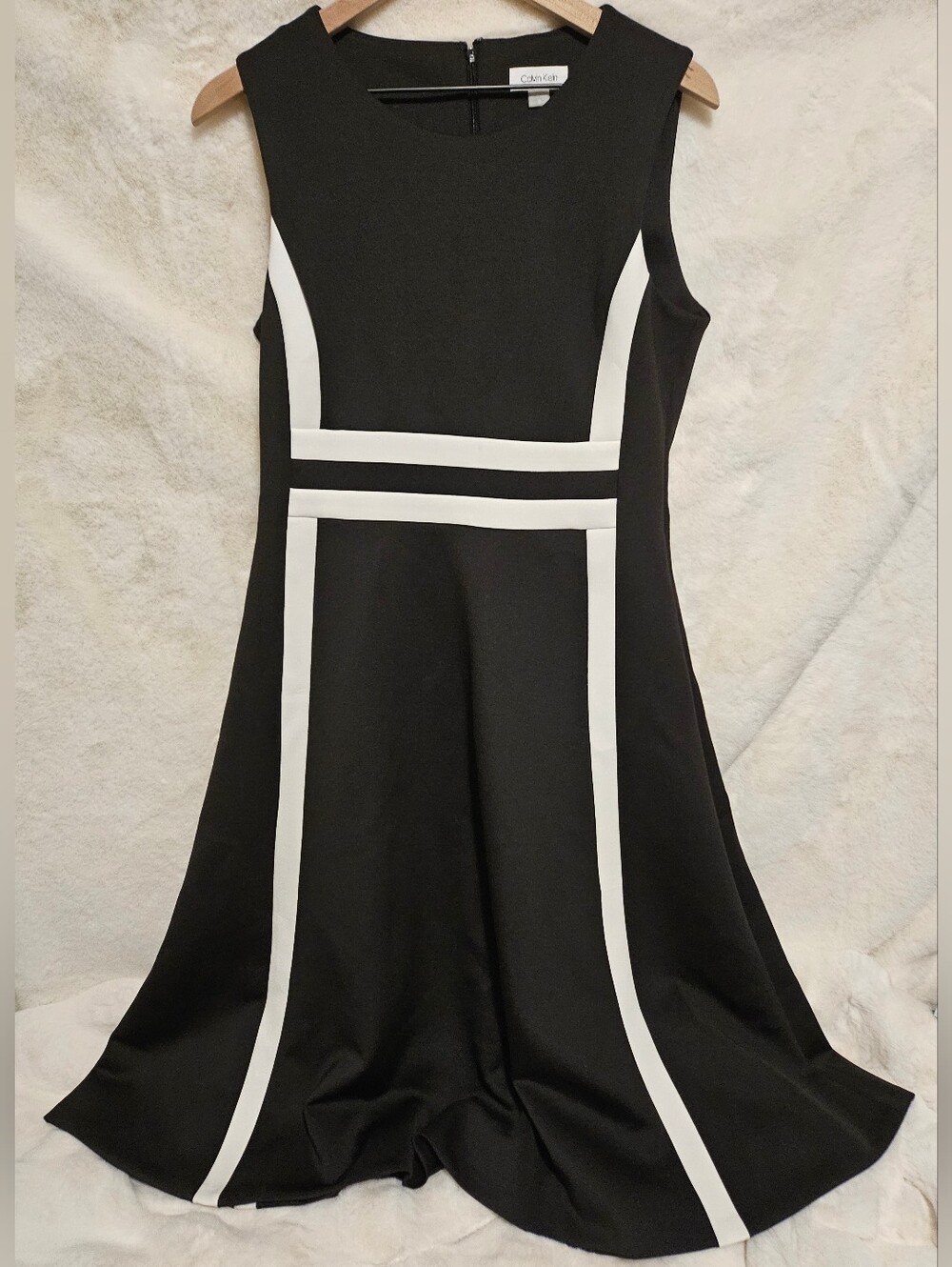 Calvin Klein Black and White Paneled Midi Dress
